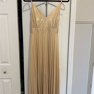 Allison & Kelly Gold Shimmer V-Neck Spaghetti Strap Dress